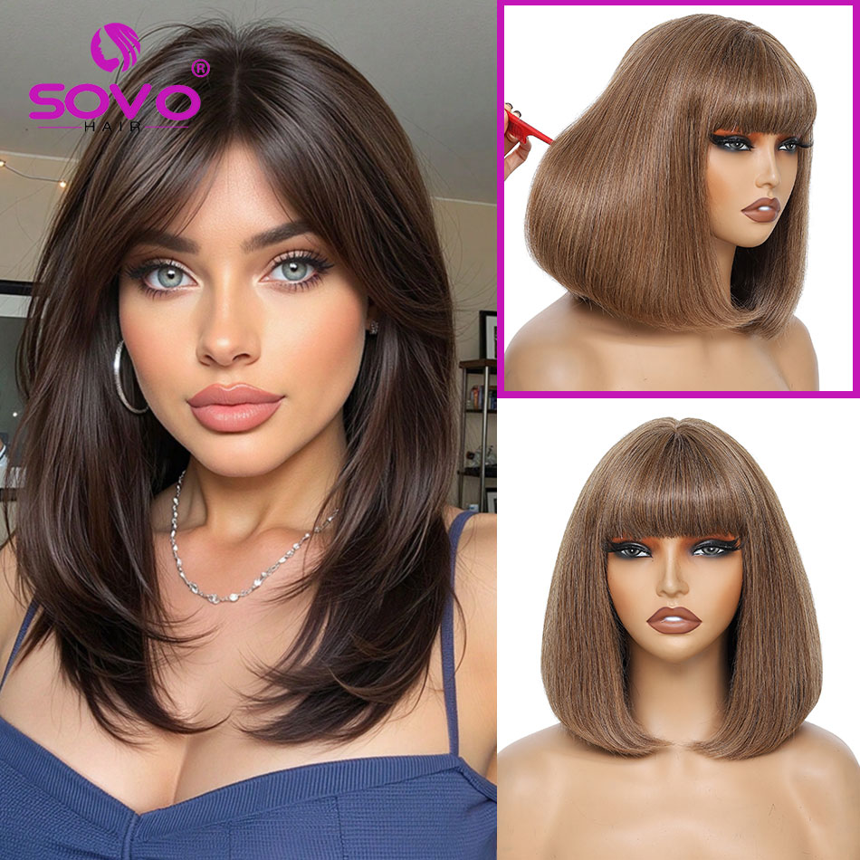 Hair Care Women - Pelucas de cabello humano liso marrón